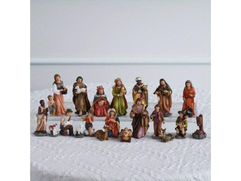 20pcs Set Resin Nativity Scene Christ Figurines Christmas Decoration Carousel 1