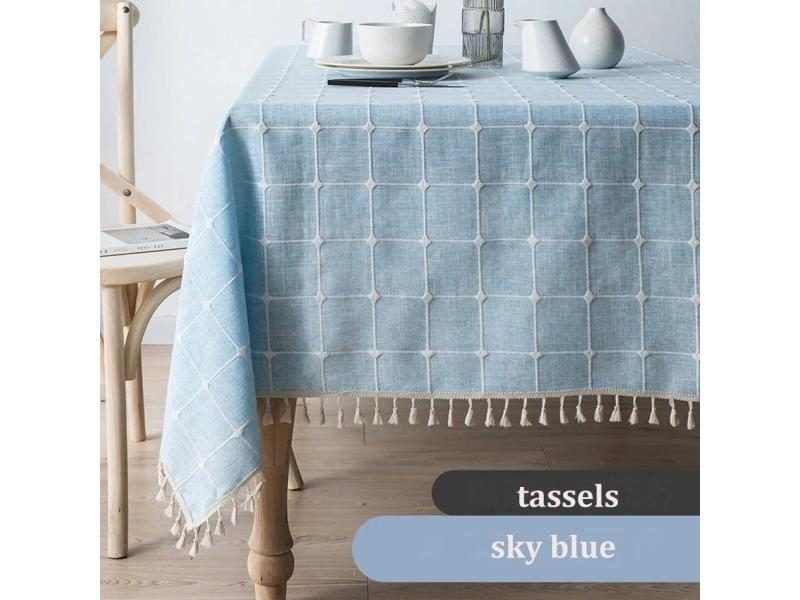 Cotton Linen Jacquard Checkered Tassel Tablecloth For Party Decor Carousel 2