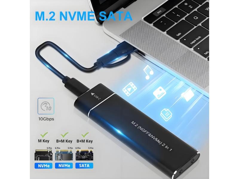 Dual Protocol M2 SSD Enclosure 10Gbps USB 3.1 Type C Carousel 2