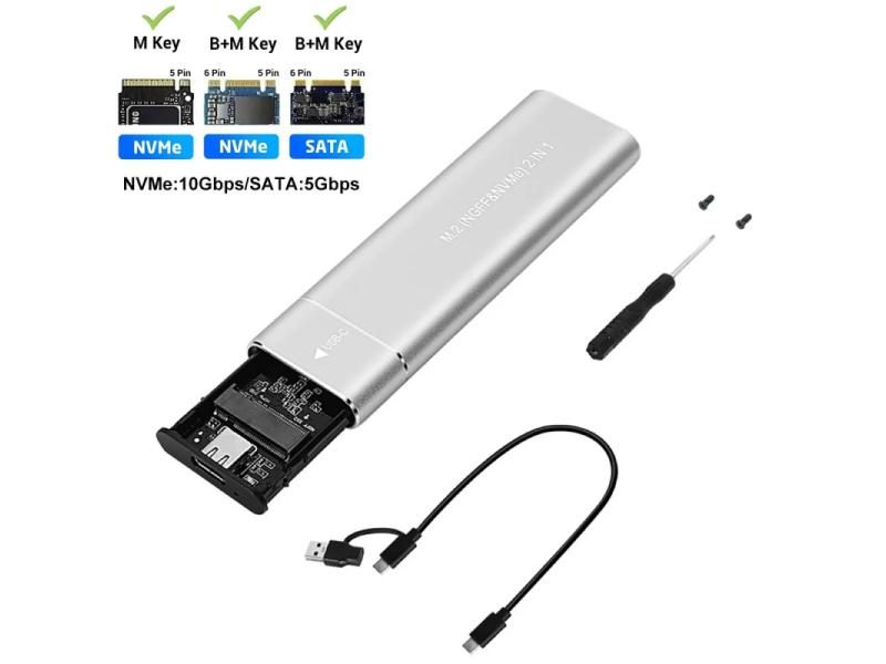 Dual Protocol M2 SSD Enclosure 10Gbps USB 3.1 Type C Carousel 1