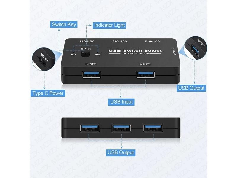 USB Switcher 2 Hosts Computer Laptop Accessories Share Printer Carousel 2