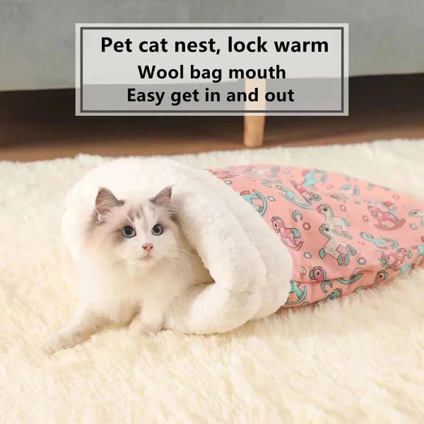 DESAFIONA Fleece Thickened Comfy Warm Cat Sleeping Bag Carousel 2