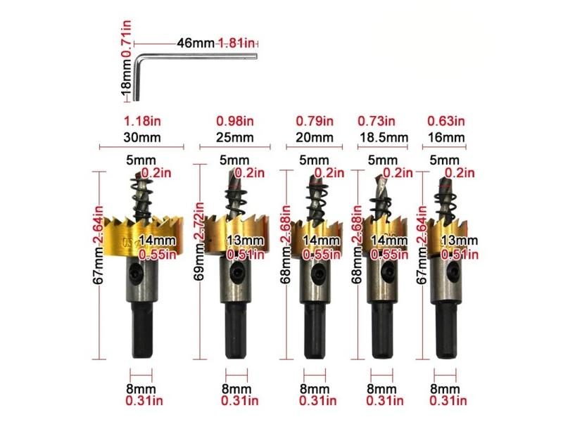 5pcs 16-30mm Hole Saw Kit For Metal Wood Plastic Carousel 1