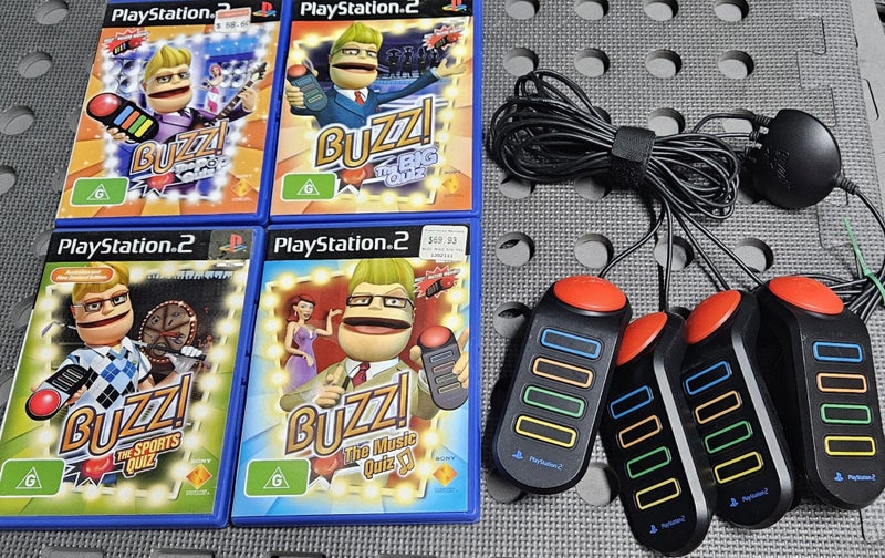 BUZZ! PS2 Game Lot + Controllers Carousel 1