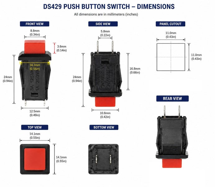 5pc DS429 12mm Latching Push Button Switch ON/OFF Self-Locking Panel Mount468283748338913287