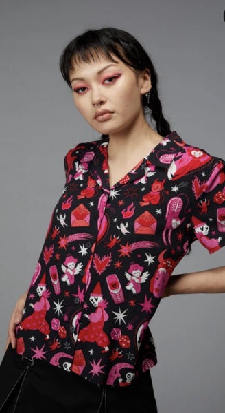 Black Friday ‘Devil dance party’ blouse sz10 Carousel 1