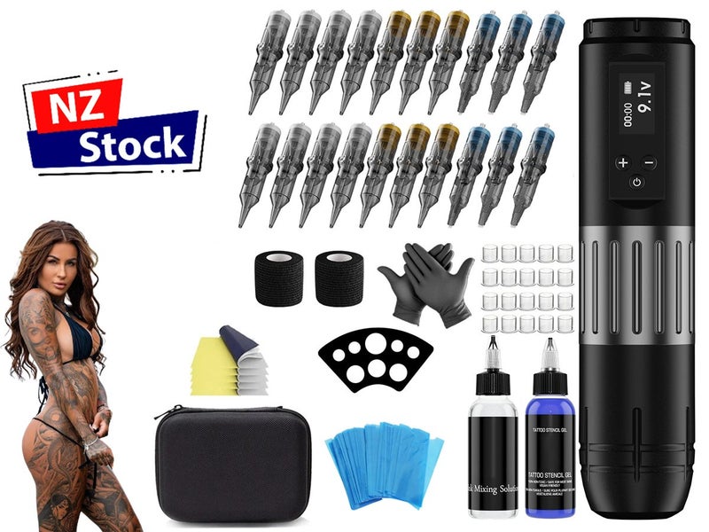 Wireless Tattoo Machine Pen Kit Rotary Tattoo Gun 1600mAh Battery Liner Shader