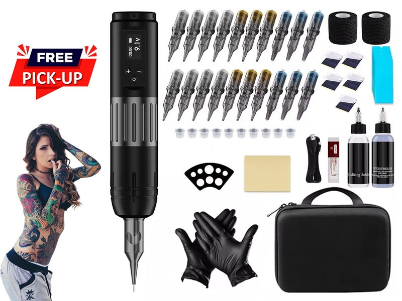 Rotary Tattoo Gun Kit Complete Set Needles Practice Skin
