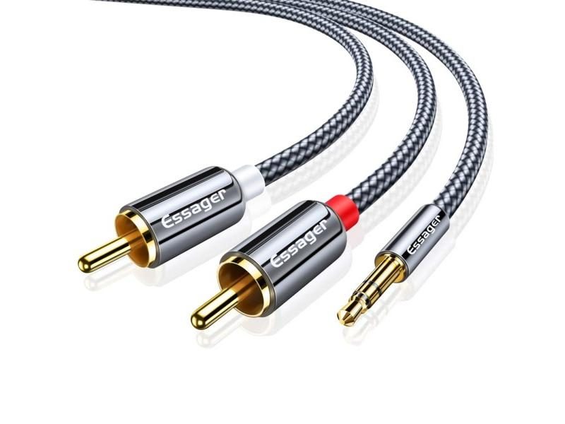 3.5mm Jack To 2 RCA Y Connector Aux Cable For TV PC Speakers Carousel 1