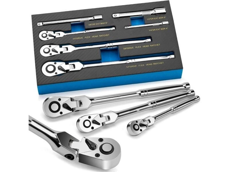 1/4 3/8 1/2 Drive Adjustable Swivel Head Ratchet Set 6 Pcs Carousel 1