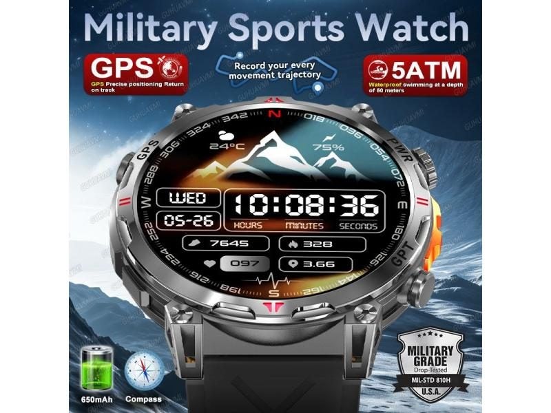GPS Outdoor Smart Watch For Men With 5ATM Swim Compass HR BP Call Carousel 2