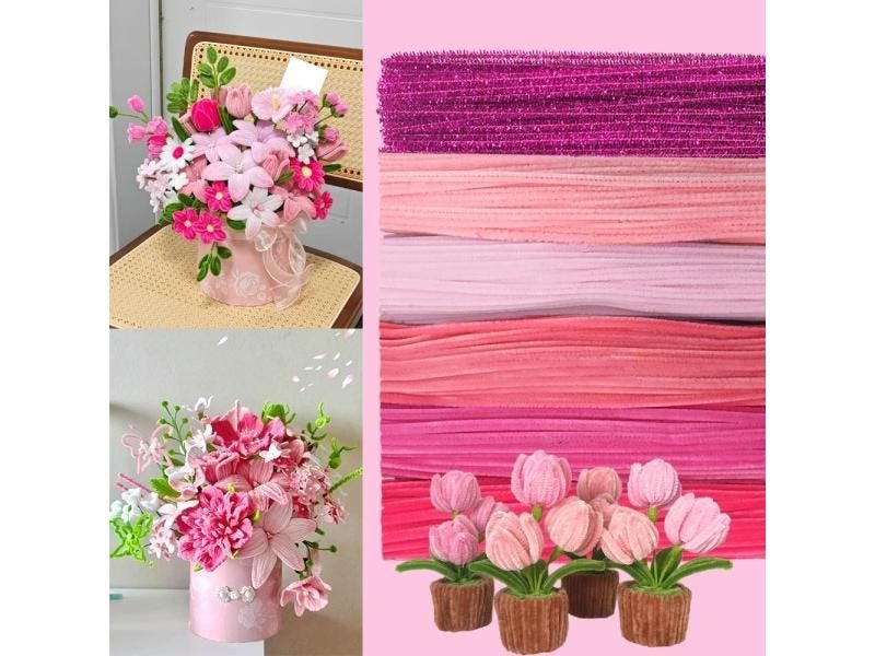 6 Colors Gradient Pink Pipe Cleaners Set For DIY Craft Carousel 2