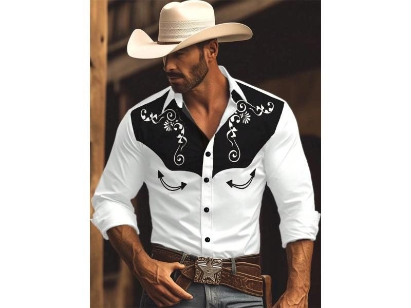 Long-Sleeved Western Cowboy Style Printed Men's Shirt Carousel 2