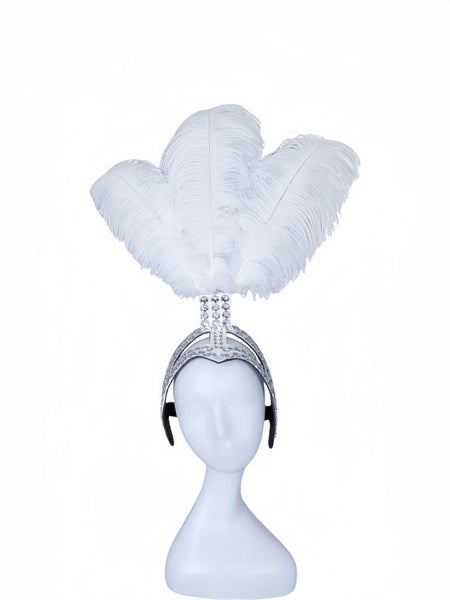 Rhinestone Adorned Detachable DIY Feather Carnival Headpiece Adjustable Size Carousel 1