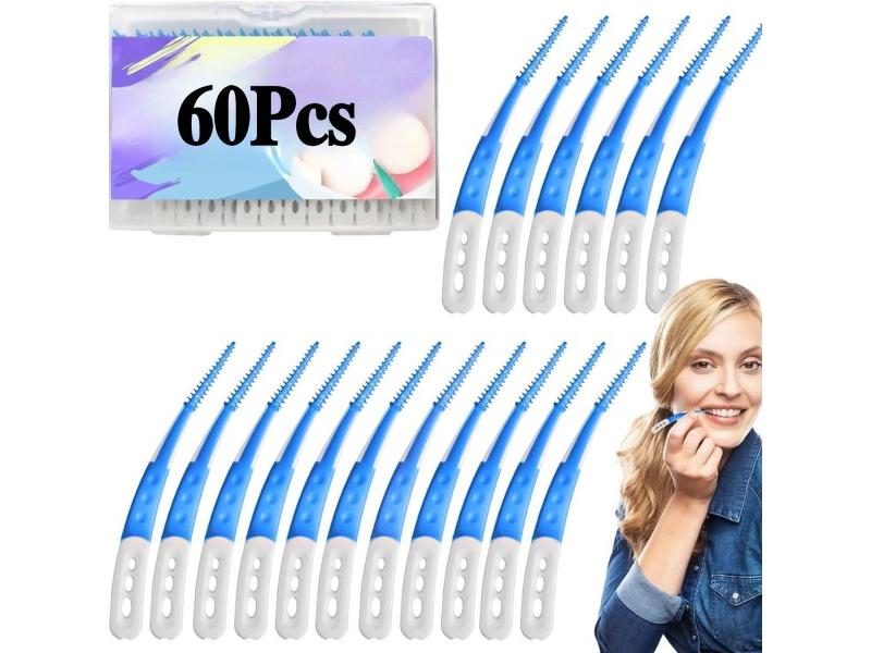 60PCS Soft Disposable Dental Floss Picks For Teeth Cleaning Carousel 1