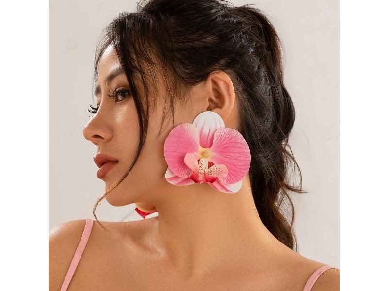 Exaggerated Big Pink Butterfly Orchid Drop Earrings For Women Carousel 2