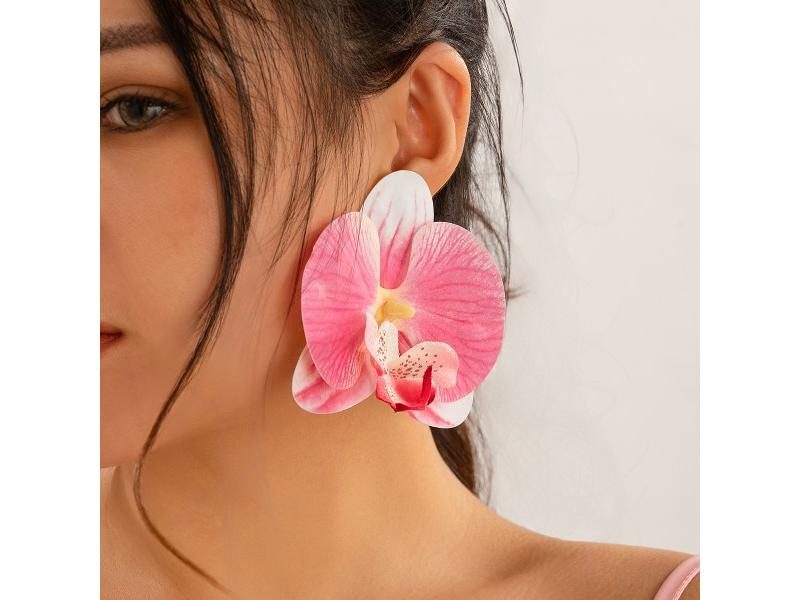 Exaggerated Big Pink Butterfly Orchid Drop Earrings For Women Carousel 1