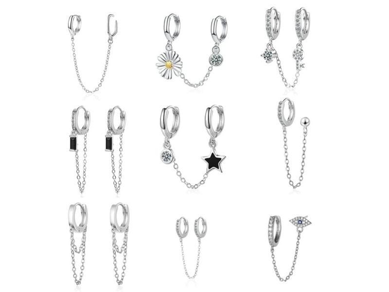Double Chain Clip On Drop Hoop Ear Cuff For Women No Piercings Carousel 2