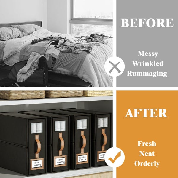 3 Pack Foldable Bed Sheet Organizers Closet Bedding Storage Box with Window Carousel 2