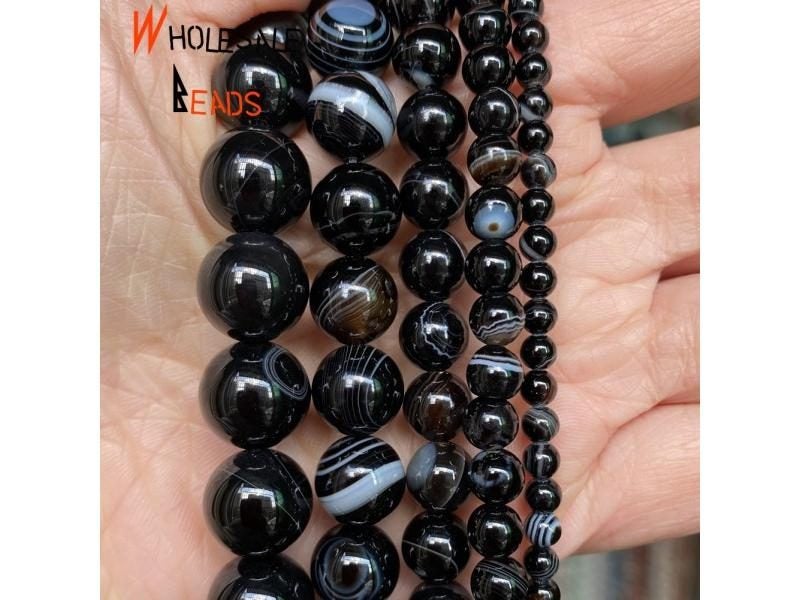 Natural Black Agate Beads For Jewelry Making 4 - 12mm Carousel 1
