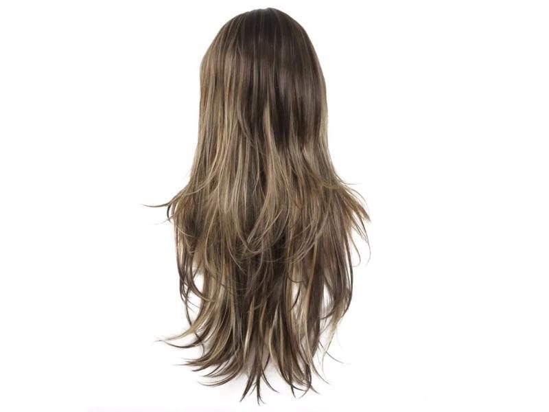 StrongBeauty Women's Synthetic Wig Long Straight Layered Hairstyle Brown With Carousel 1