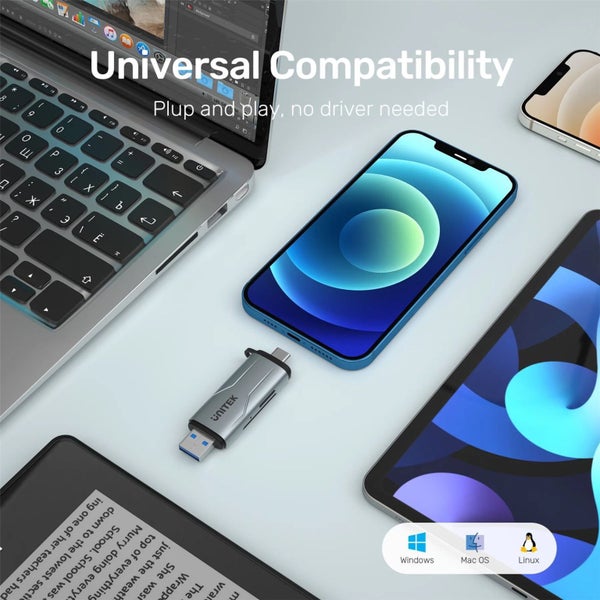 Unitek 2-in-1 SD 3.0 Card Reader - Space Grey Dual USB-A & USB-C Connectors - Carousel 6