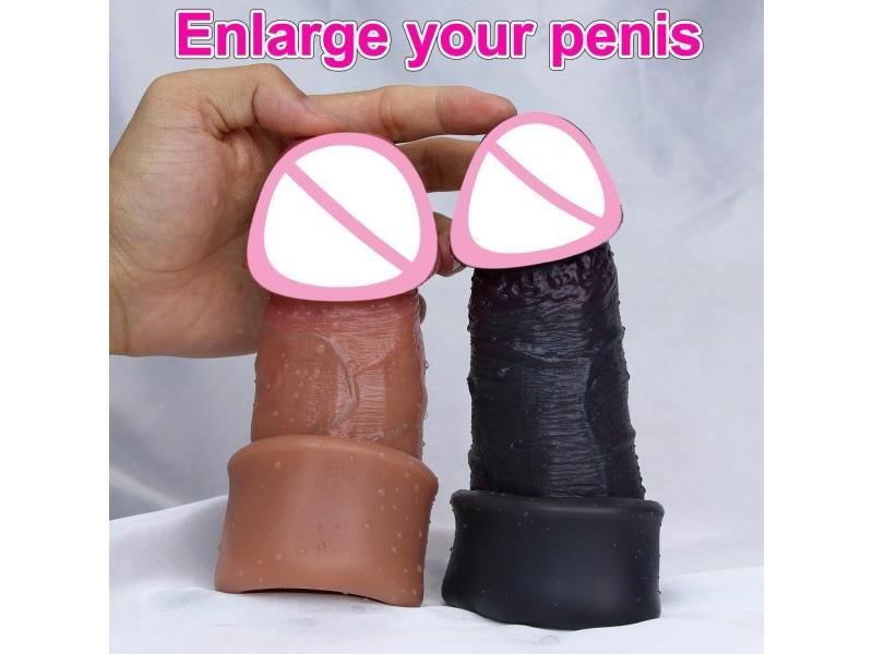Soft Realistic Reusable Enlarger Penis Sleeve Big Growth Real Silicone Dick Man Carousel 2