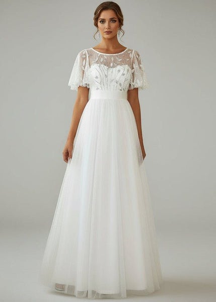 Jen flutter sleeve tulle wedding dress in Ivory s10 Carousel 1