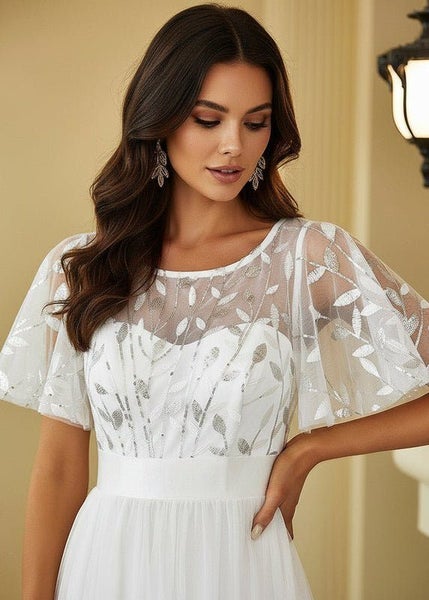 Jen flutter sleeve tulle wedding dress in Ivory s10 Carousel 2