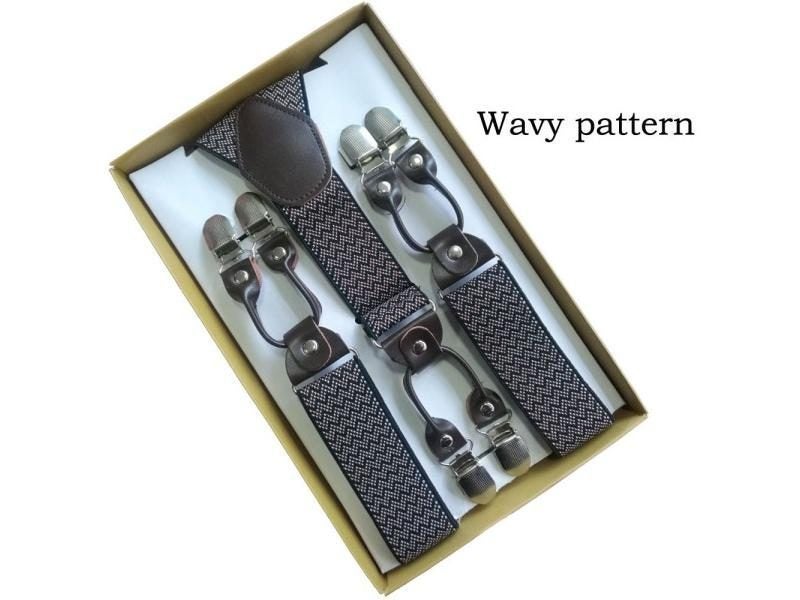 6 Clip Men's Suspenders Synthetic Leather Men Braces Supports Elastic Carousel 2