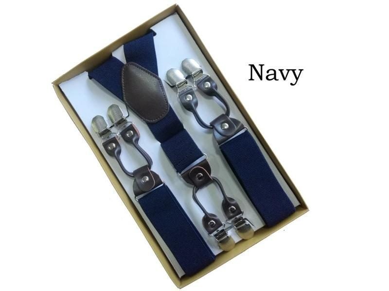 6 Clip Men's Suspenders Synthetic Leather Men Braces Supports Elastic Carousel 5