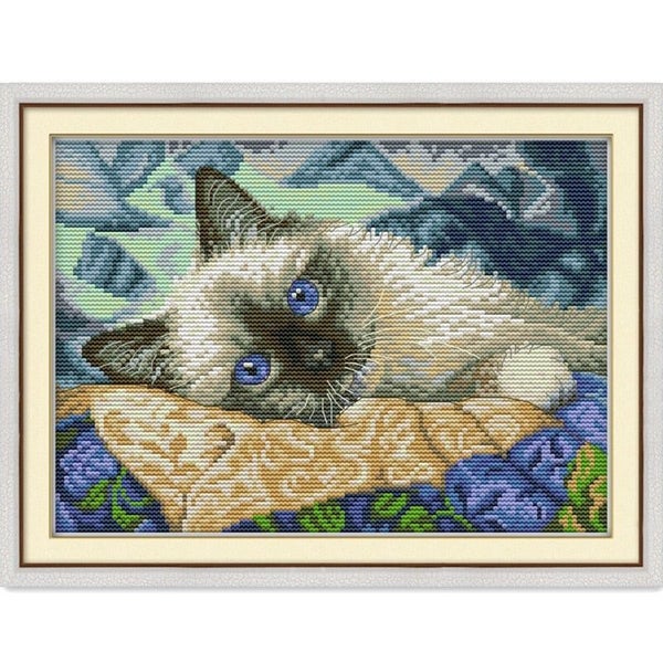 The blue eyes cat cross stitch kit aida 14ct 11ct count printed canvas st Carousel 1