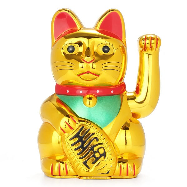 Chinese Lucky Waving Hand Maneki Neko Gold Fortune Feng Shui Cat Moving Arm Carousel 1