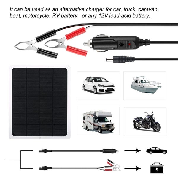 Upgraded Car Solar Battery Trickle Charger Maintainer 12V Portable Waterp Carousel 6