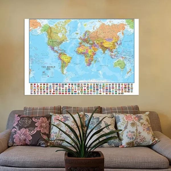 The World Map With Country Flag Painting Wall Art Poster Printed Decorative Carousel 5