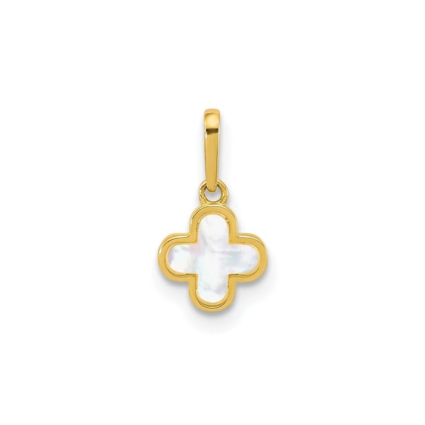 10k Yellow Gold Mother of Pearl Clover Cross Pendant, 7x7mm Carousel 1