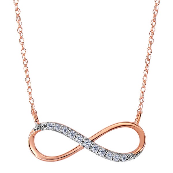 14K Rose Gold With 0.10 Ct Diamonds Infinity Necklace - 18 Inches Carousel 1