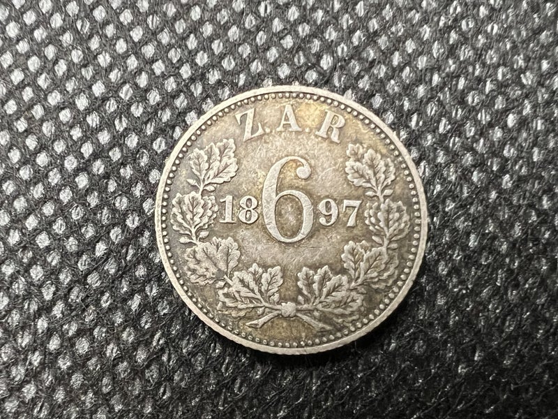 1897 South Africa Sixpence Silver Coin - High Grade - Lot G153 Carousel 1