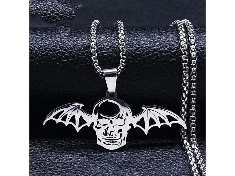 Gothic Vampire Bat Skull Wings Stainless Steel Necklace Carousel 2