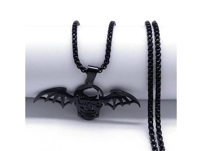 Gothic Vampire Bat Skull Wings Stainless Steel Necklace Carousel 1