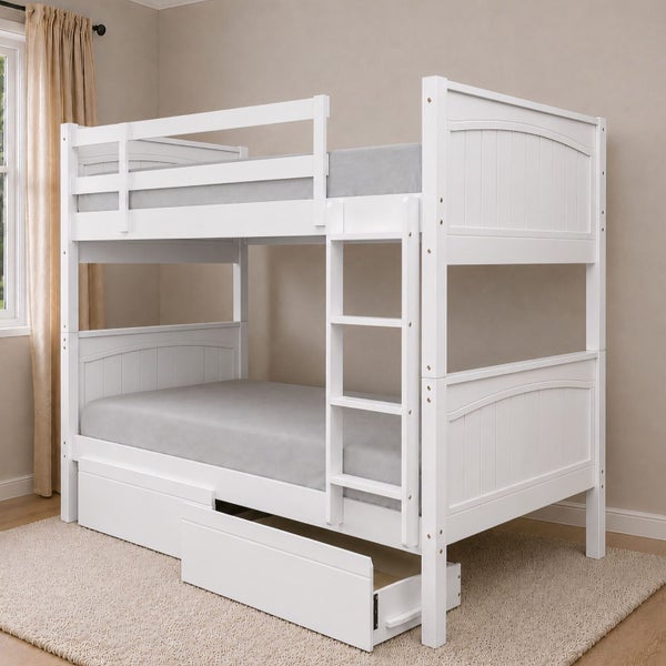 Emilia Solid Hardwood King Single Bunk Bed with Mattresses – White Carousel 2