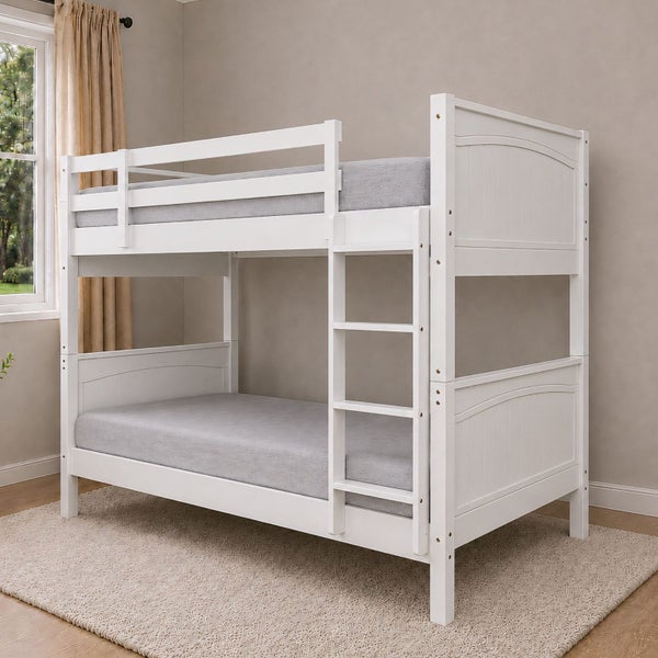 Emilia Solid Hardwood King Single Bunk Bed with Mattresses – White Carousel 1