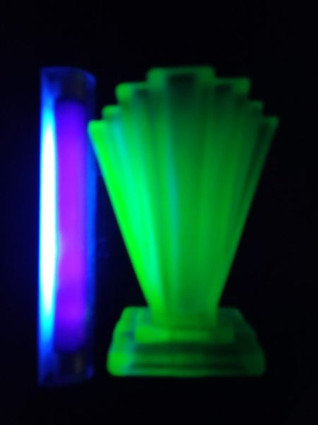 Gorgeous Art Deco Green Uranium Glass Sowerby VASE Carousel 2