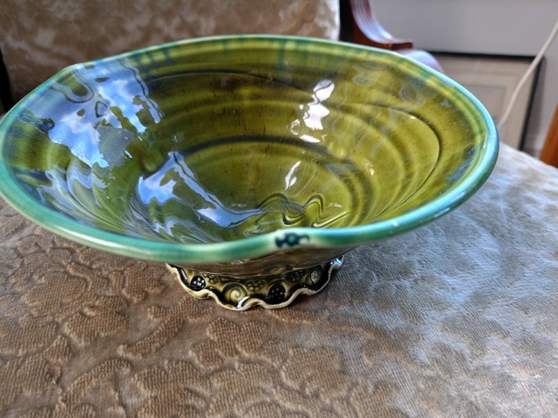 Deep Green rustic glaze hand-thrown Tamegroute Pottery Bowl MOROCCO Carousel 2