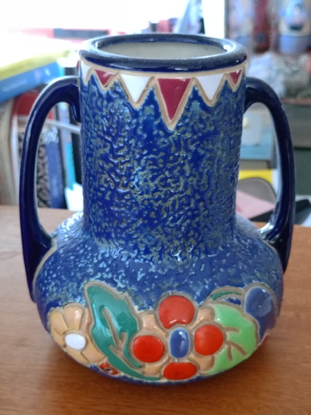Rare Nouveau to Deco HANDLED Imperial Amphora Bohemia Lozenge Floral VASE Carousel 1
