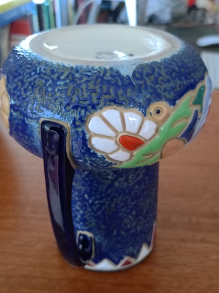 Rare Nouveau to Deco HANDLED Imperial Amphora Bohemia Lozenge Floral VASE Carousel 6