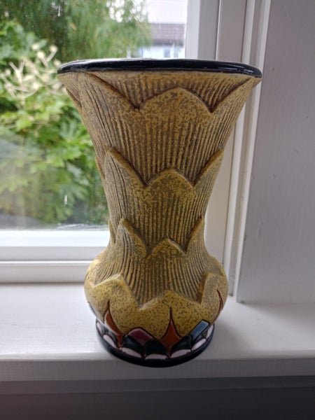 Rare Nouveau to Deco Yellow Imperial Amphora Czechoslovakia Artichoke VASE Carousel 2