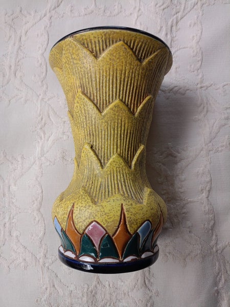 Rare Nouveau to Deco Yellow Imperial Amphora Czechoslovakia Artichoke VASE Carousel 6