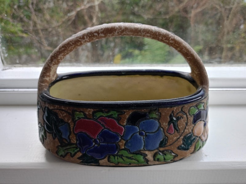 Rare Nouveau to Deco PANSY-Tiled Imperial Amphora Czechoslovakia Basket Carousel 1
