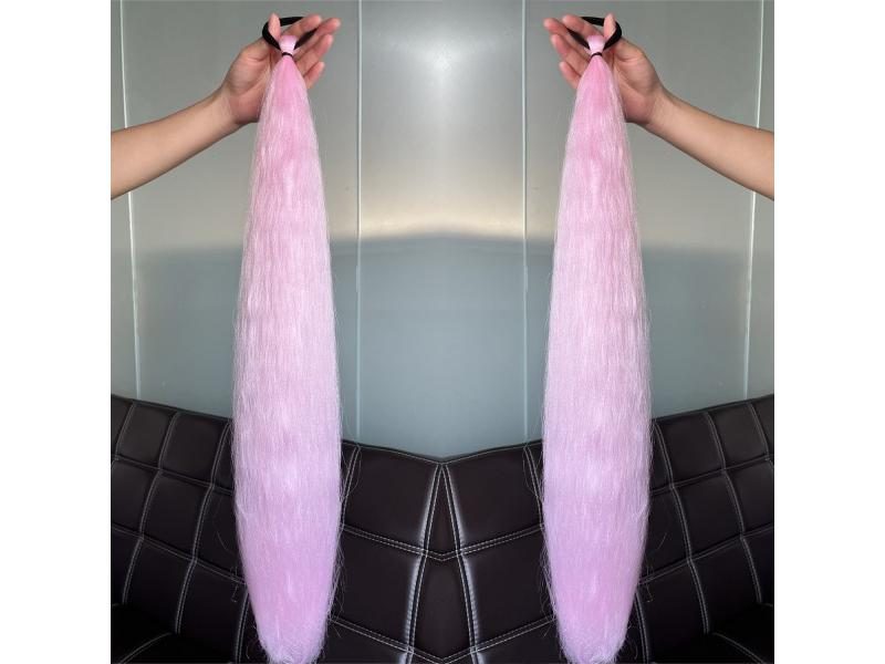 2Pcs Long Straight Purple Synthetic Ponytail For Halloween Carousel 1